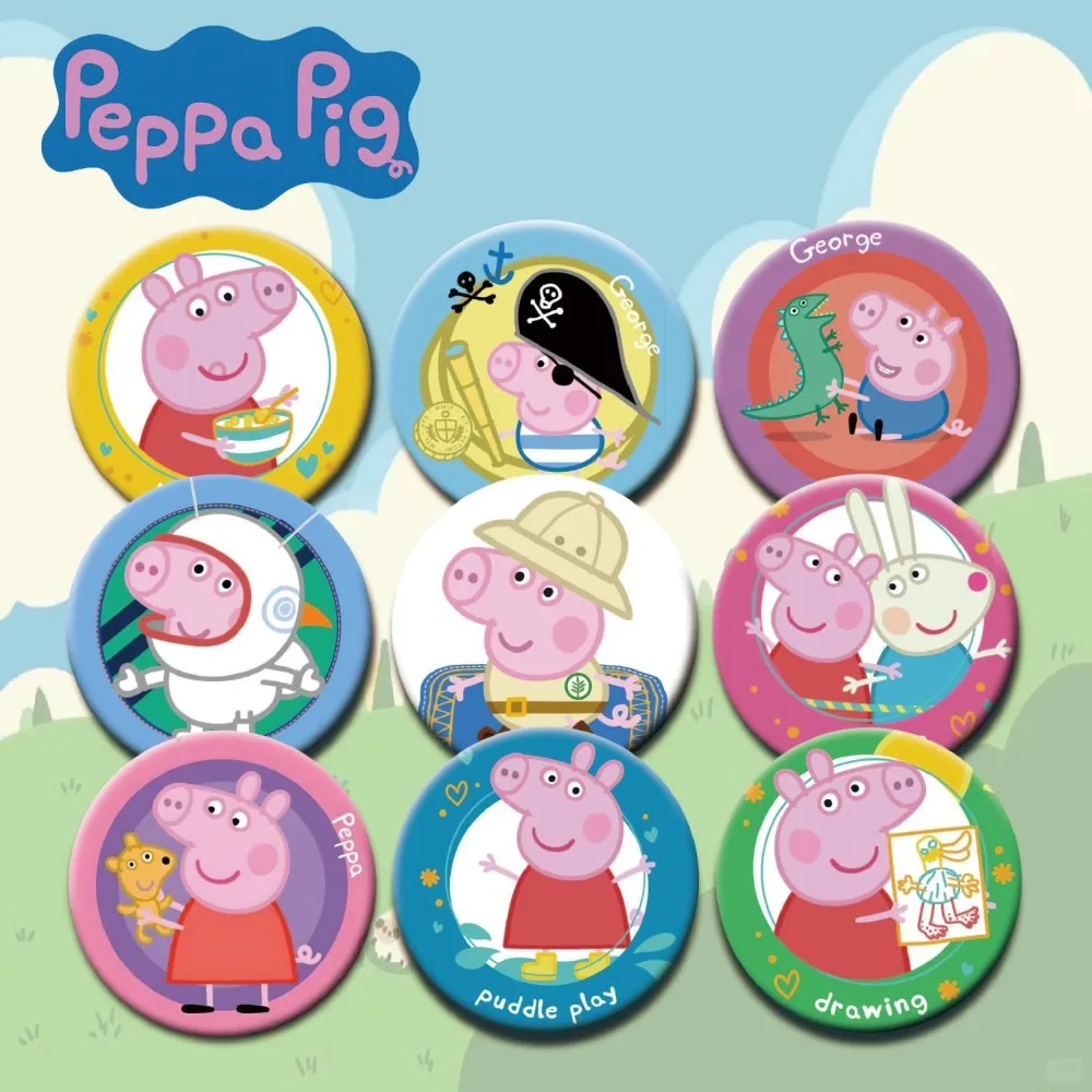 Peppa Pig 6cm Pins for Shirts Ties Bag Badge Brooch Kawaii Patch Pin Buttons Badges Kit for Toys Gifts