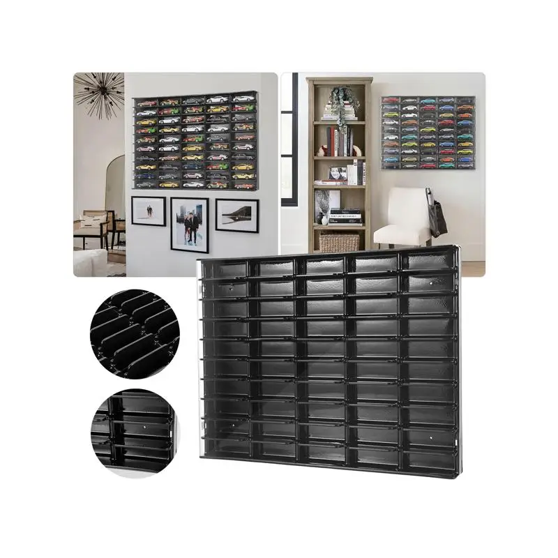 رف عرض سيارة لعبة بمقياس 1:64 لـ 50 سيارة، علبة تجميع مثبتة على الحائط #2