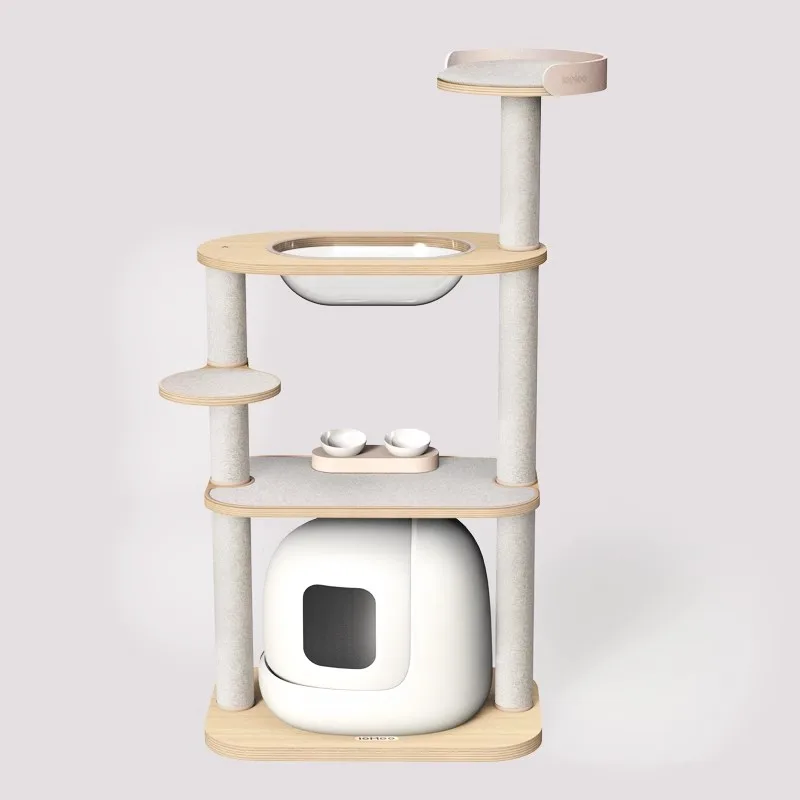 

Cat litter box integrated space capsule solid wood cat cabinet multi-functional cat climbing frame