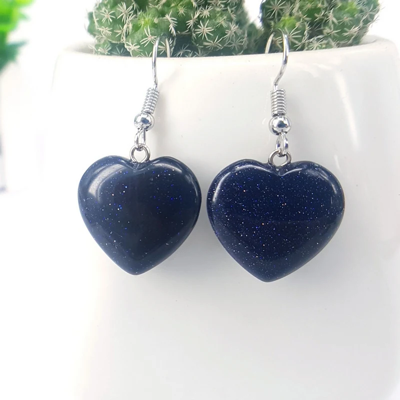 Natural Stone Amethyst Rose Quartz Heart Dangle Earrings For Women Crystal Agate Drop Brinco Jewelry Wedding Party Girls Gift