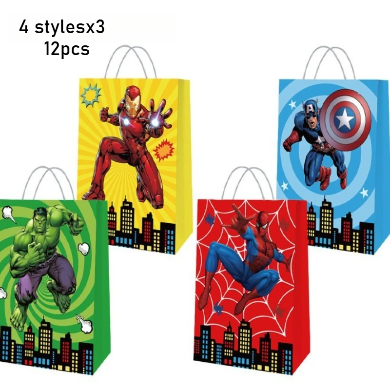 12 قطعة من حقيبة الورق الكرتونية الجديدة ذات طابع مارفل للأولاد والبنات وحقيبة يد لحفلات أعياد الميلاد والمهرجانات