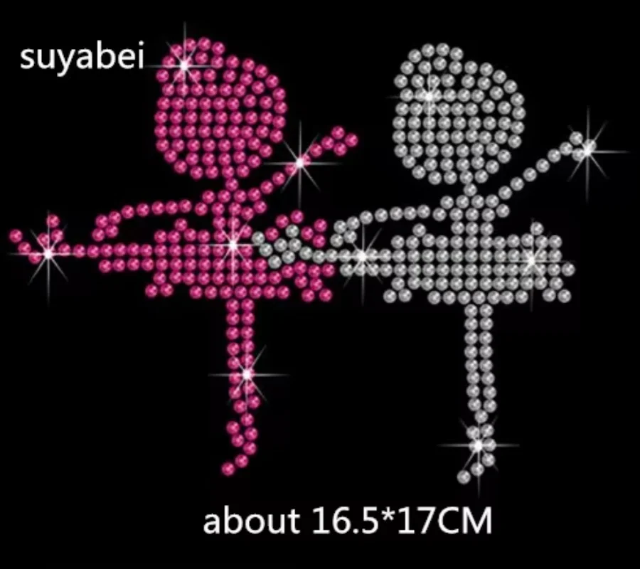 

2pc/lot Lover couples ballet dancer hot fix rhinestones motif iron on transfer applique patches design stones sticker for shirt