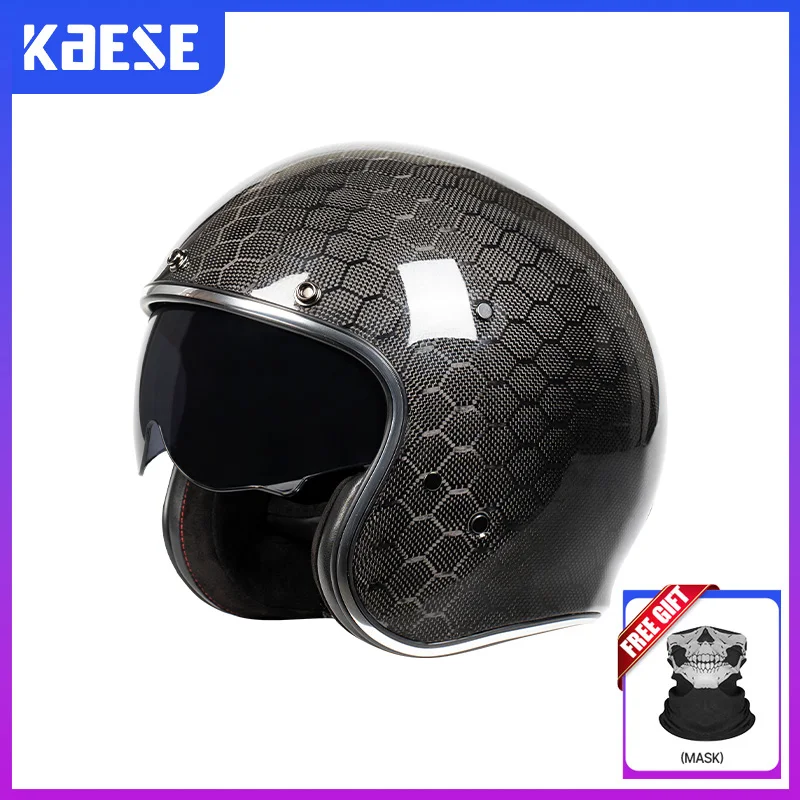 Unisex 3K 12K Carbon Fiber Open Face Helmet with Visor DOT Approved Motorcycle Helmet Cascos Para Motos Jet Helmet