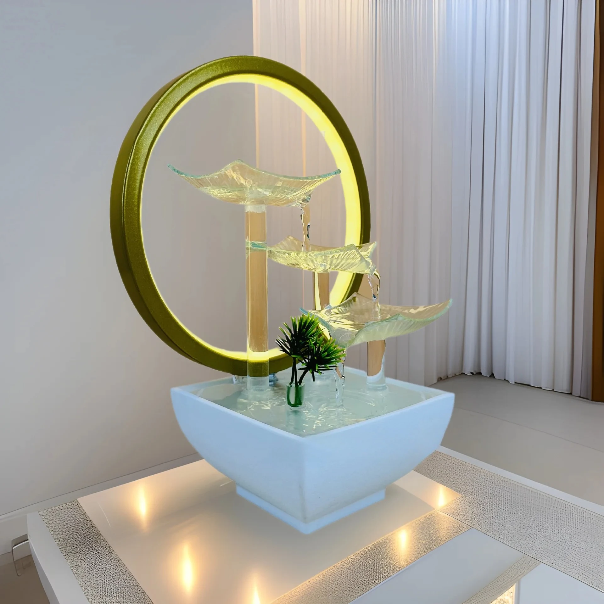 High-grade glass lotus leaf living room circulating water fountain ornament office lucky simple small desktop decoration