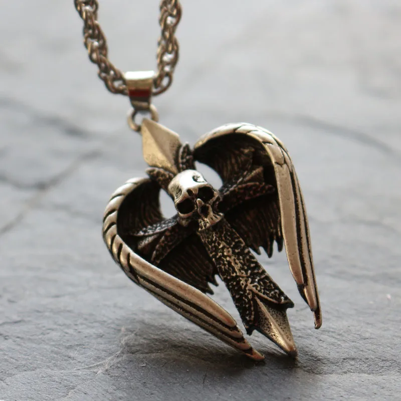 1pcs cross with angel's wings pendan ,tgothic mens skull cross neckalce Biker Pendant jewelry