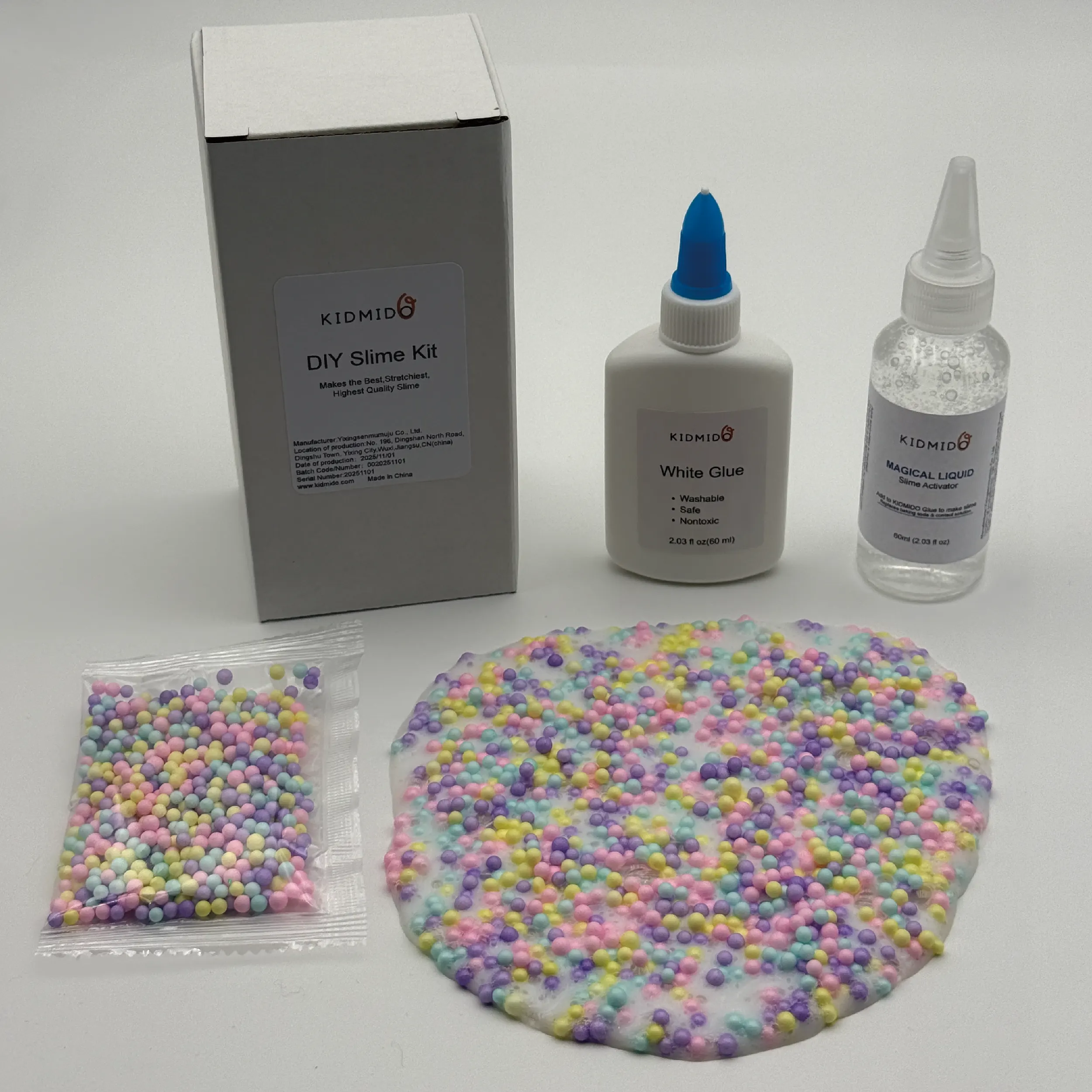 KIDMIDO - Kit de Slime DIY inclui cola branca, ativador de Slime e bola de espuma colorida