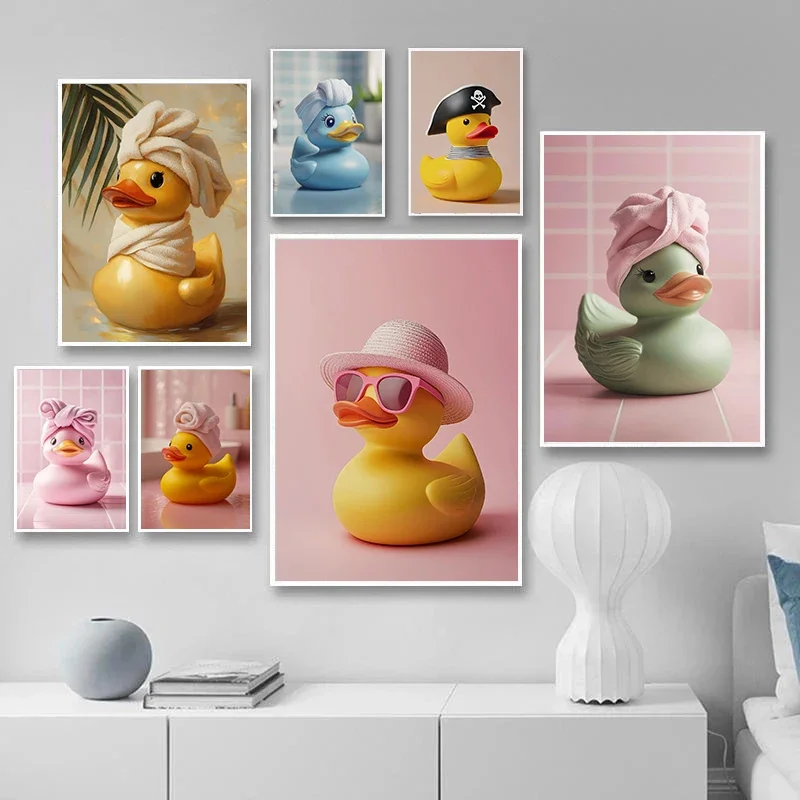 Frameless Canvas Painting 1pc Frameless Dreamy And Cute Rubber Duck Art Poster Canvas Hotel Stay Bathroom Toilet Wall Artion