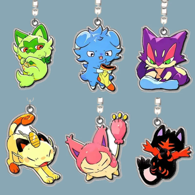 Sprigatito, Espurr, Purrloin, Meowth, Skitty, Litten, Glameow - Llavero Colgante de Acrílico Original Hecho a Mano con Diseño de Dibujos Animados, Bonito Juguete de Anime, Regalo