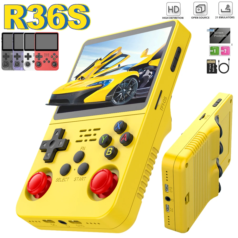 Open Source R36S Retro Handheld Video Game Console Linux System 3.5 Inch IPS Screen Portable Pocket Player 64GB Games