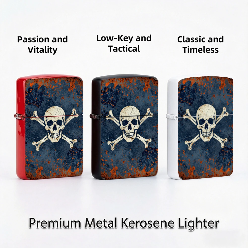 Flip Top Lighter Pirate Skull Crossbones Rustic Grunge Vintage Metal Pattern lighters vintage lighters for smokers Collectible