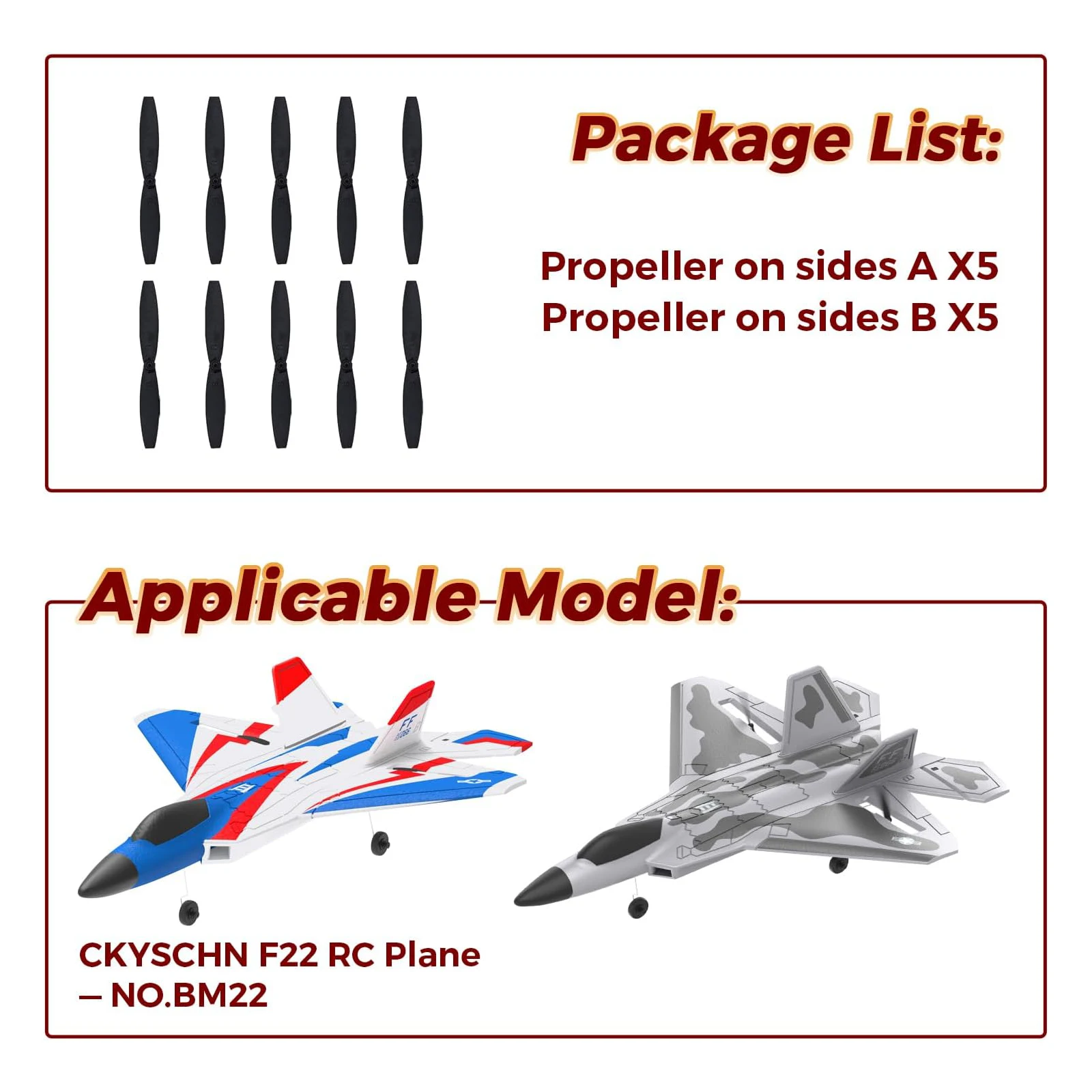 Eliche di ricambio per aereo RC da 10 pezzi compatibili con l'aereo da caccia RC BM22 F22, set di accessori per aerei aliante per aereo RC