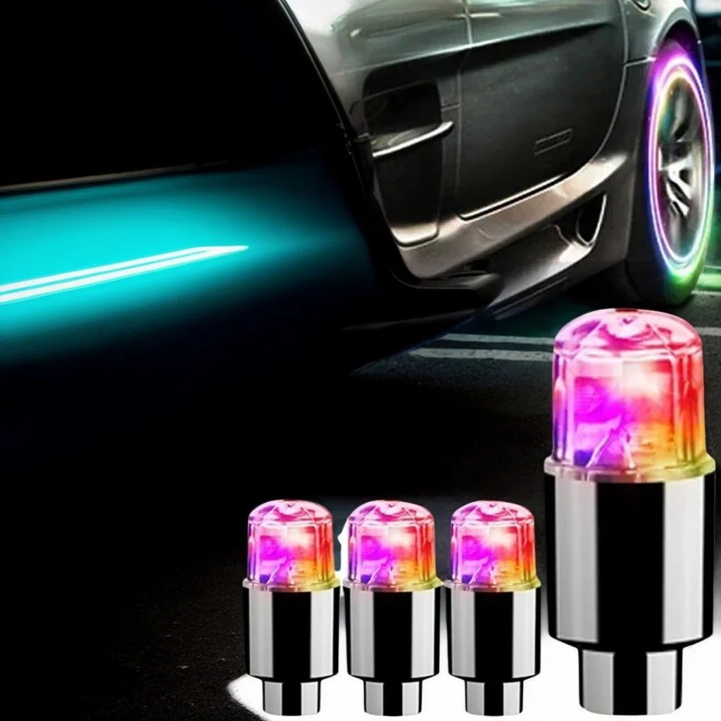 Luces LED con tapa de válvula de neumático de bicicleta, lámparas de Flash coloridas para automóvil, motocicleta, válvula de aire de neumático, luz de rueda, accesorios para bicicleta