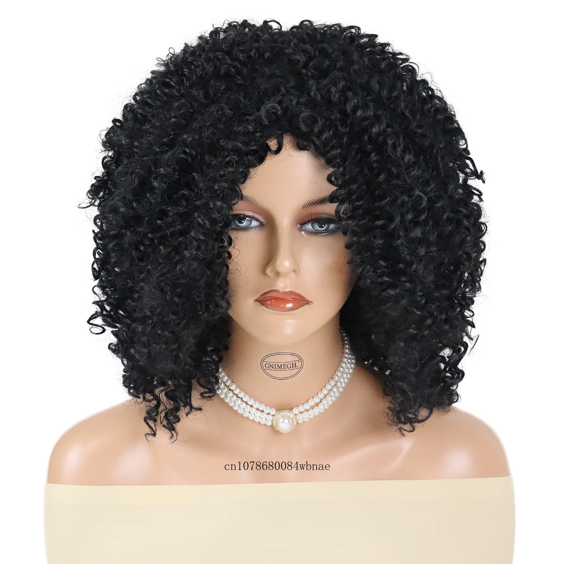 Black Afro Curly Synthetic Wig with Center Bangs Short Soft Bombshell Wigs for Women Lady Natural Daily Party Costume Halloween