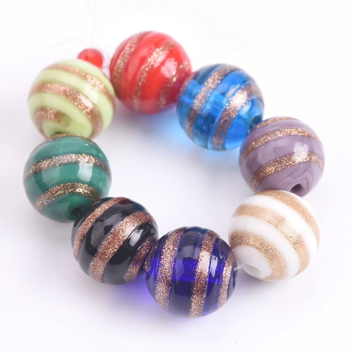 5pcs Round 12mm Foil Circle Handmade Lampwork Glass Loose Beads For Jewelry Making DIY Crafts Findings