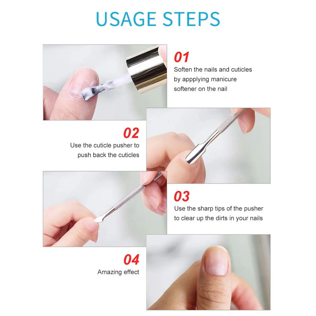 Double Head Cuticle Pusher Gel Nail Removal Tool Nail Dirt Cleaning Dead Skin Push Nail Pusher Manicure Tools Stainless Steel