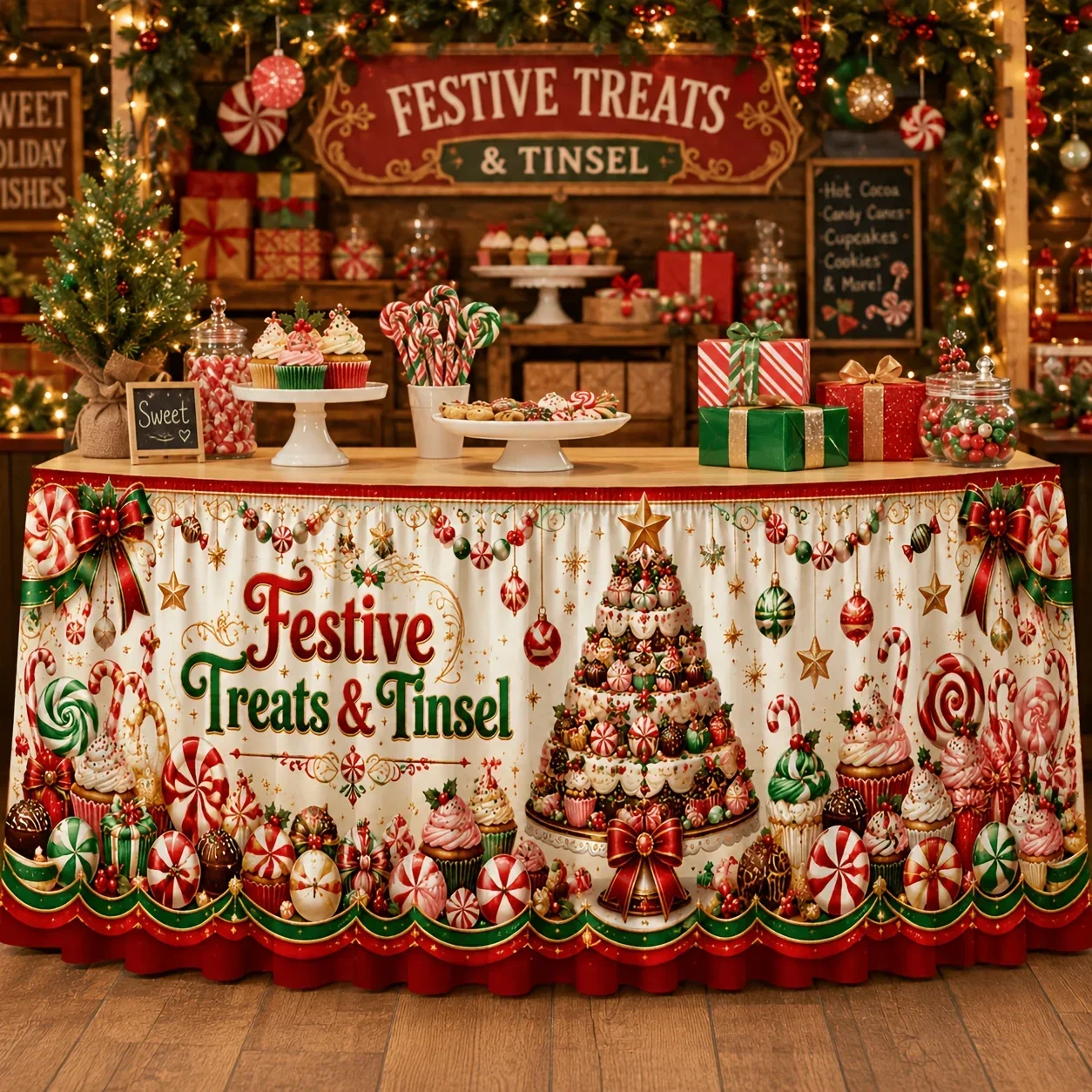 One tablecloth or table skirt with a Christmas tree border print decoration, suitable for Christmas holiday partiesxzj