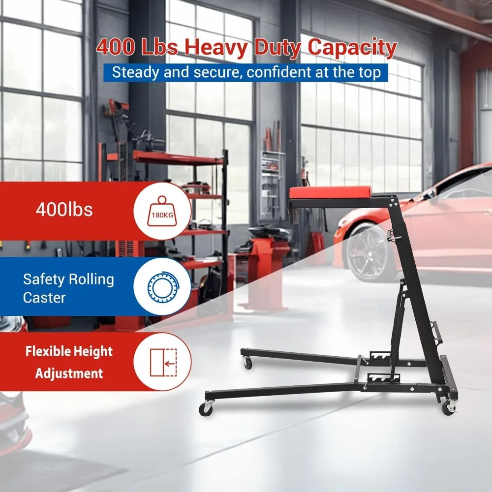 

400lbs Foldable High Top Automotive Engine Creeper, 48-66in Adjustable Height for Garage Mechanic