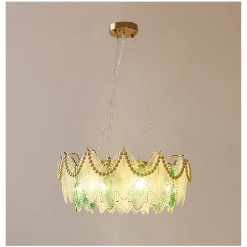 SANDYHA الحديثة الزجاج الملون ريشة الظل LED الثريا قلادة ضوء لغرفة المعيشة غرفة الطعام غرفة نوم ديكور المنزل الأنيق