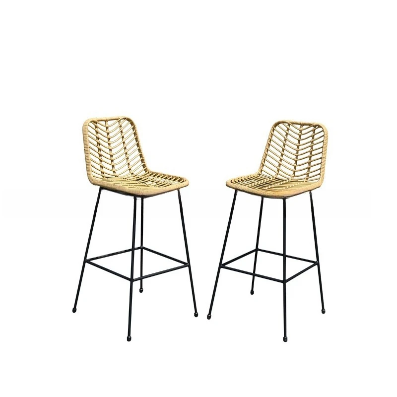 Stylish and simple high-end bar bar bar tall rattan chair, hand-woven rattan garden cafe chair
