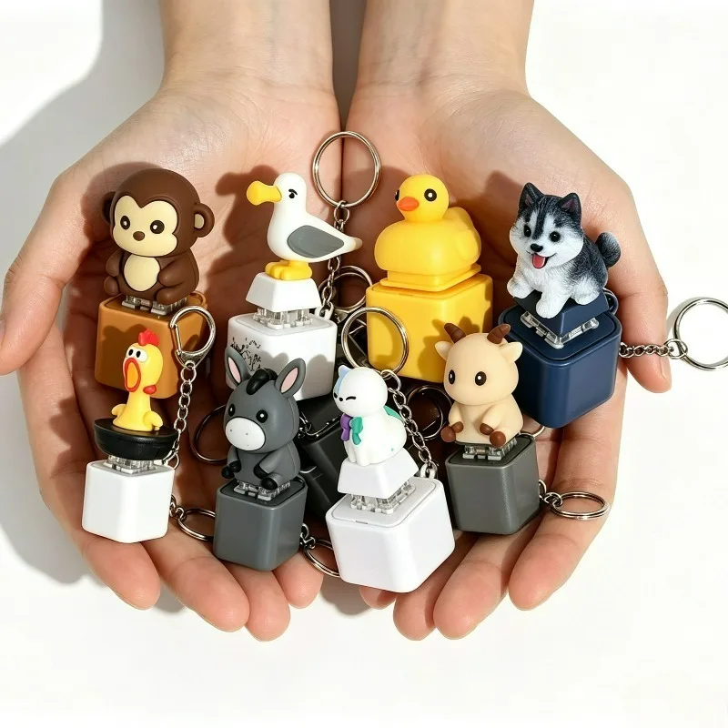 16types Rechargeable Animal Fidget Keychain for Adults Anti-Stress Fidget Button Portable-Clicky LED-Glowing Sounding Keyring