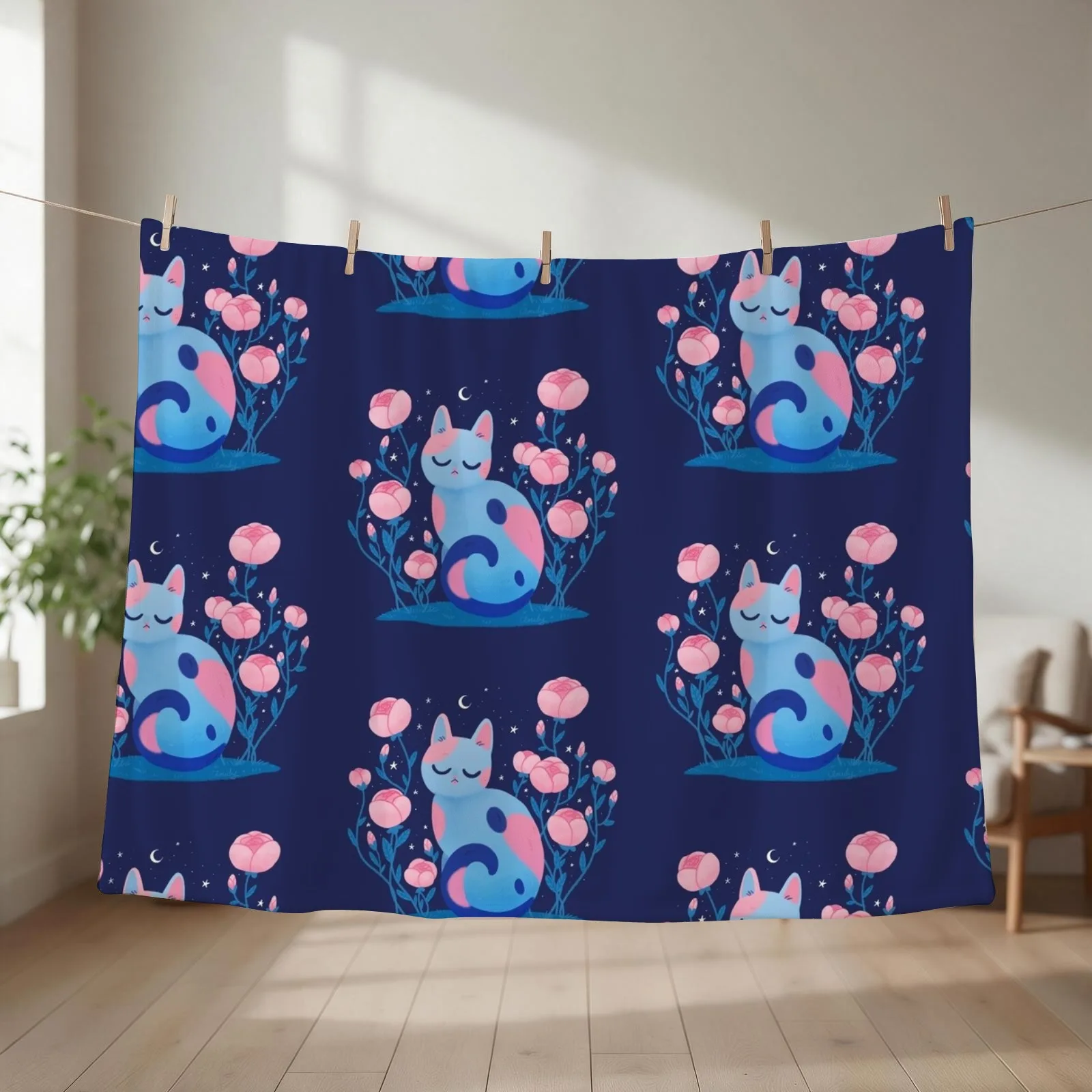Peony cat Throw Blanket couch cozy soft plush fuzzy picnic outdoor blanket