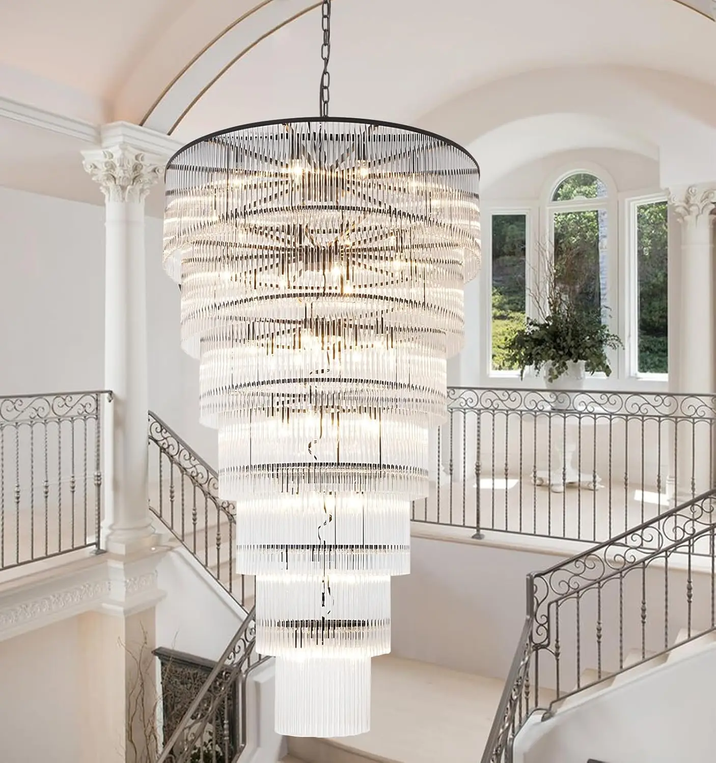 Modern Large Gold Chandeliers Light Modern High Ceiling Pendant Hanging Lamp Glass 7-Tier Foyer Entryway Home Lighting for Foyer