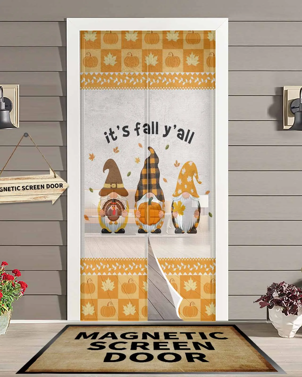 

It`s Fall Autumn Gnome Magnetic Door Curtain Living Room Bedroom Home Anti-mosquito Screen Door Curtain