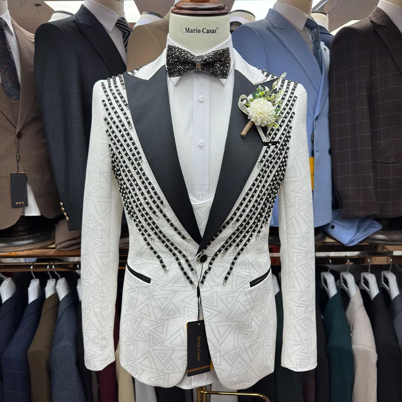 

Exquisite Groom's Wedding Dress Diamond Beaded Men's Suit Formal Occasion Business Dress Wedding Suit 3 Piece Set