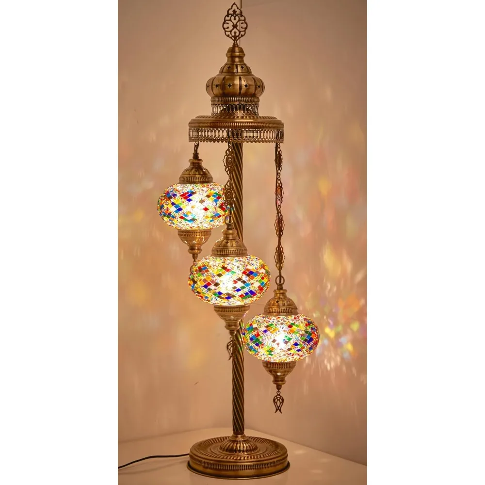 3 Big Turkish Moroccan Mosaic Floor & Table Lamp, Tiffany Style Colorful Exotic Oriental Bohemian Lamp