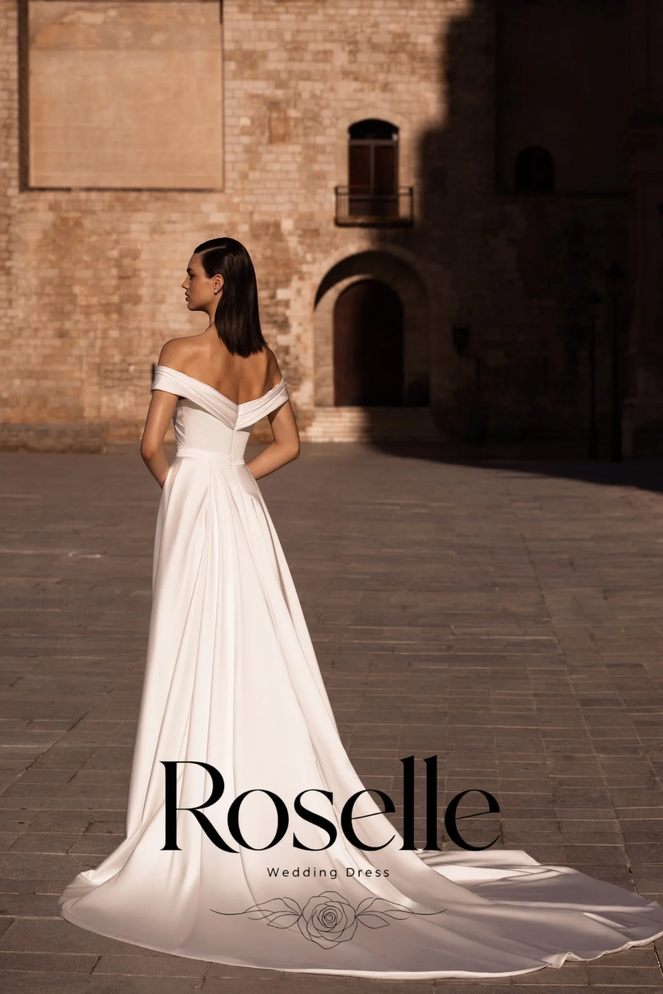 ROSELLE Off Shoulder A-Line Elegant Wedding Dress High Side Slit Detachable Train 2026 Bridal Gown Customized свадебное платье
