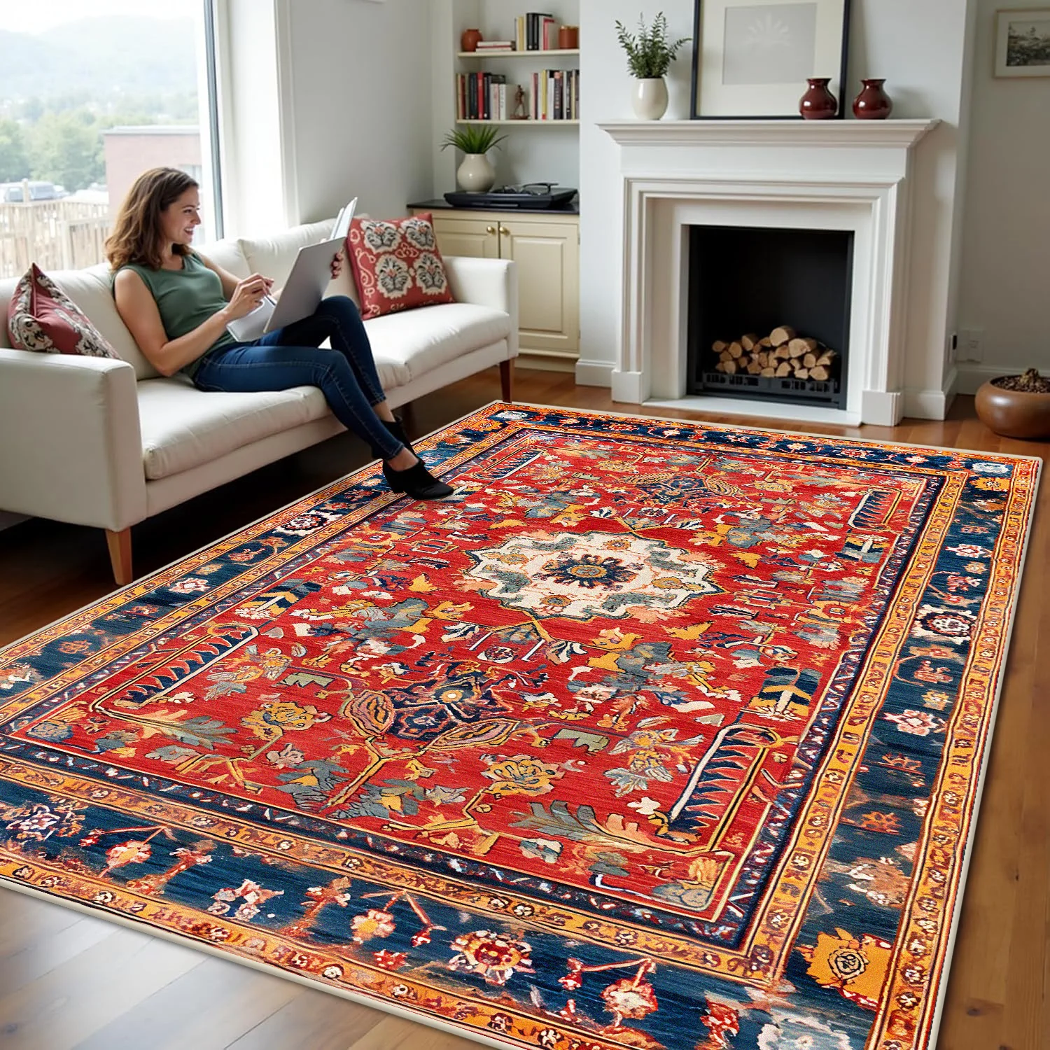 Turkey Persian Bohemian Red Area Large Carpet Rug For Living Room Bedroom Sofa Doormat Decoration Cloakroom Non-slip Floor Mats
