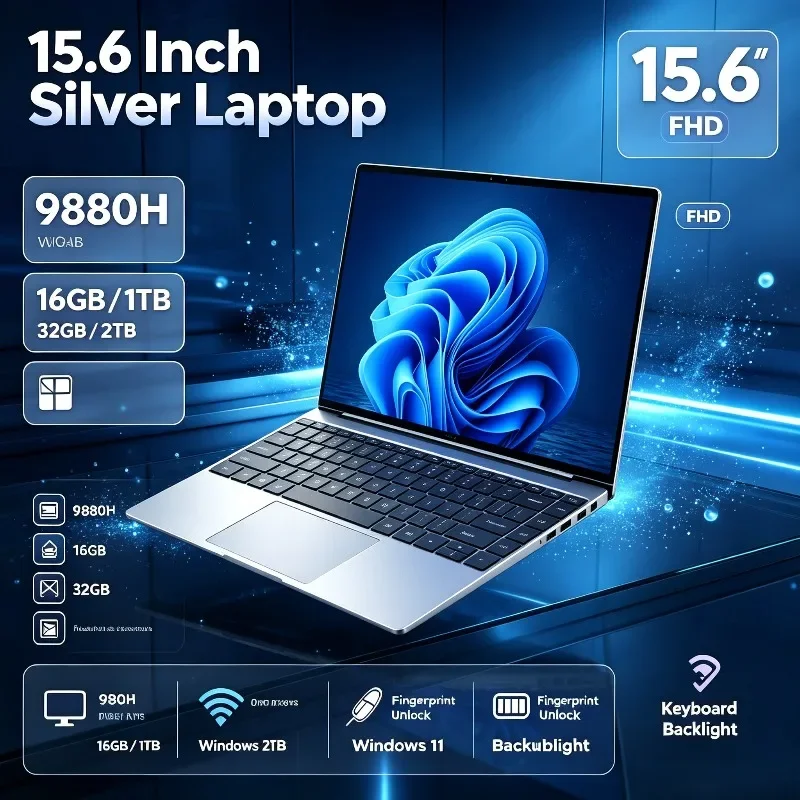 Intel Core i9-9880H 15.6-Inch Laptop Computer with Gaming, 32GB RAM, Fingerprint Unlock, Portable Notebook PC for Gamers.