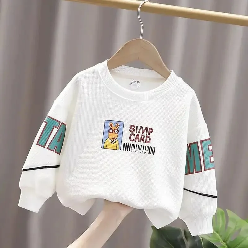 Autumn Baby Boys Pullovers Cotton Casual Cartoon Print Toddler Boys Long Sleeves Letter Versatile Round Neck Infant Kid Boys Top