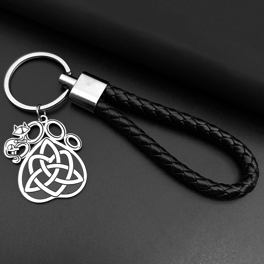 Celtic Knot Fox Cat Paw Keyring For Women Men Stainless Steel Silver Color Viking Northern Europe Male Keychain Jewelry Gift