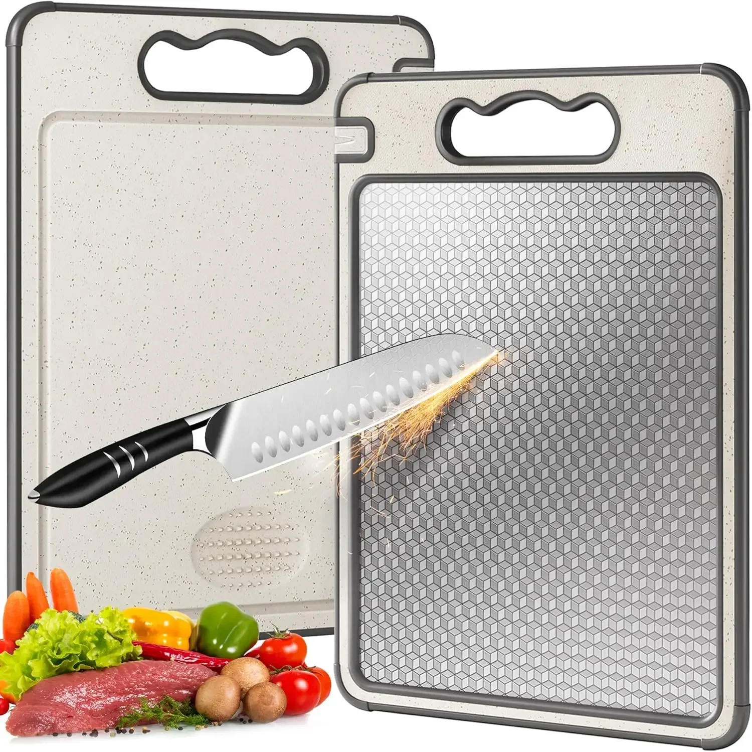 

1pcs Stainless Steel Cutting Board Double Sided Chopping Board for Kitchen Scratch Resistant Anti-Slip Silicone Edges Wood board