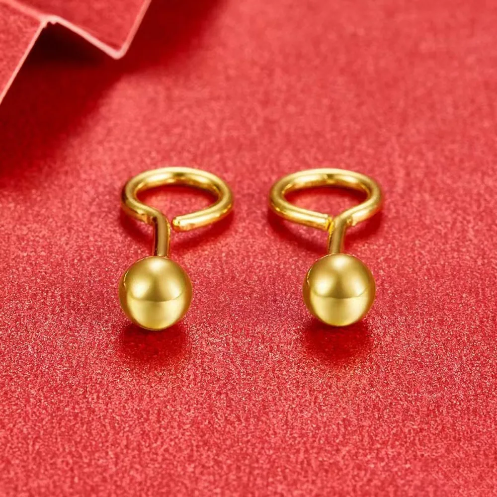 Real Pure 999 24k Yellow Gold Stud Women Lucky 4mm Glossy Bead Ball Earrings 1.2-1.3g