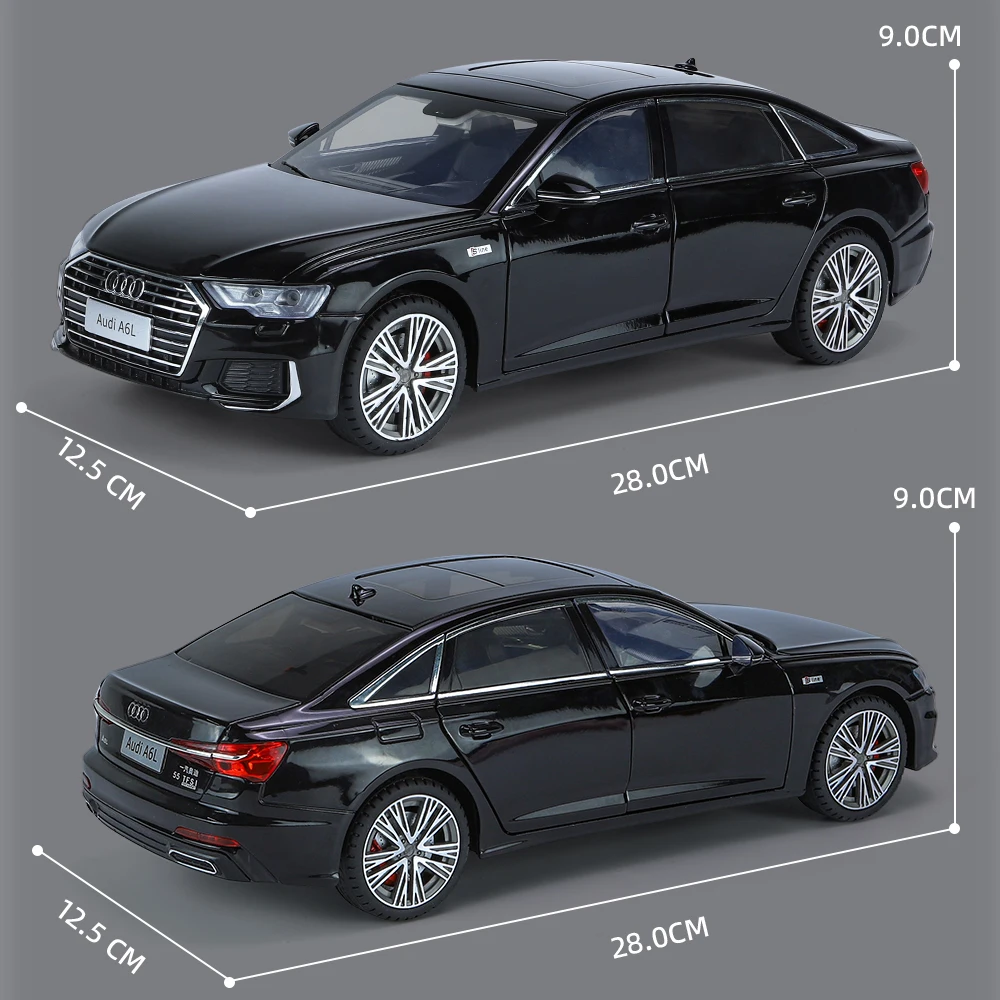 1/18 Audi A6L Toy Car Diecast Alloy Metal Model Miniature Pull Back Sound Light Doors Openable Collection Gift For Boy Children