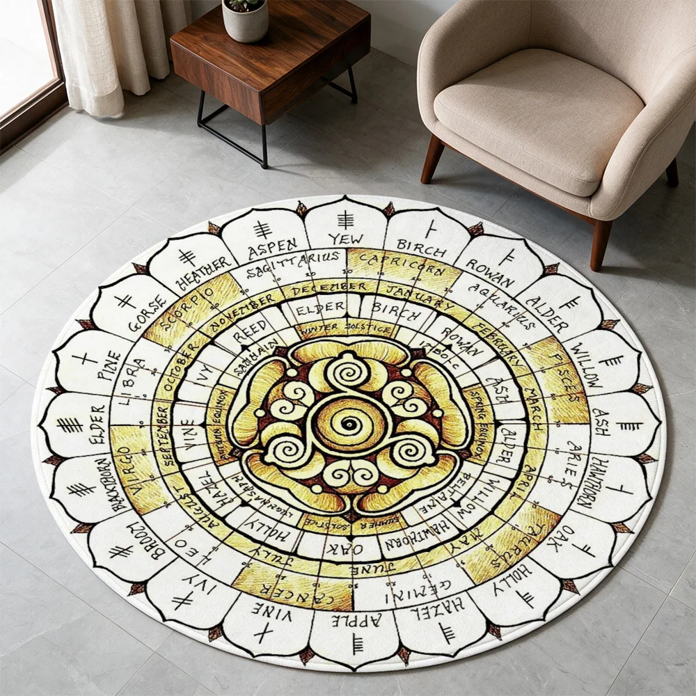 Astrology Zodiac Wheel Area Rug Boho Bohemian Star Sign Circle Mat for Living Room Nursery Decor