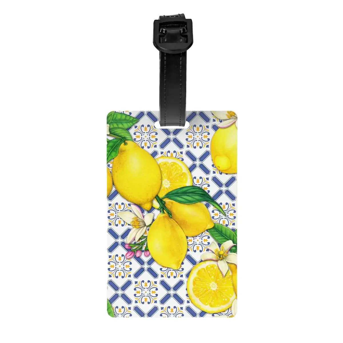 Custom Mediterranean Tiles Summer Fruit Lemons Luggage Tag Custom Baggage Tags Privacy Cover ID Label