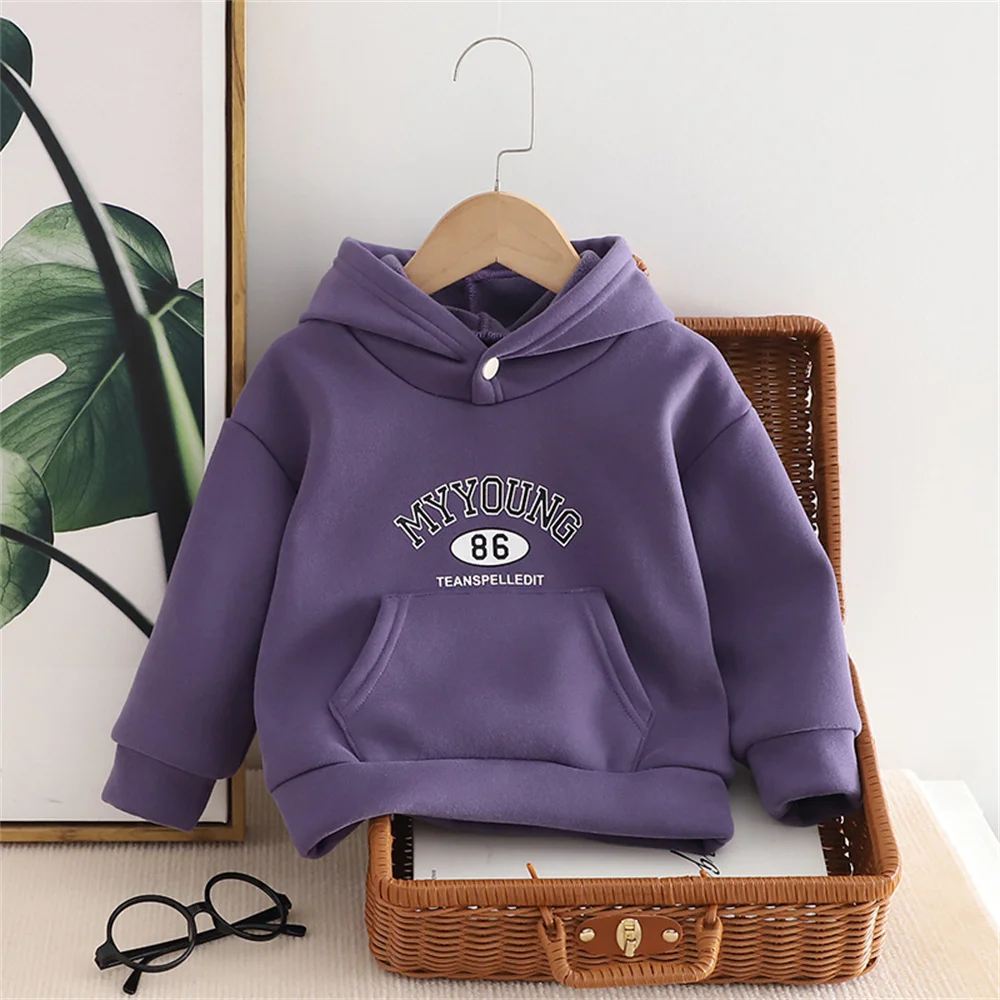 Children 's Clothing Autumn/Winter Hoodie Velvet Paragraph Mother Kids New Boys Girls Loose Fashion Long Sleeve Letter Tops