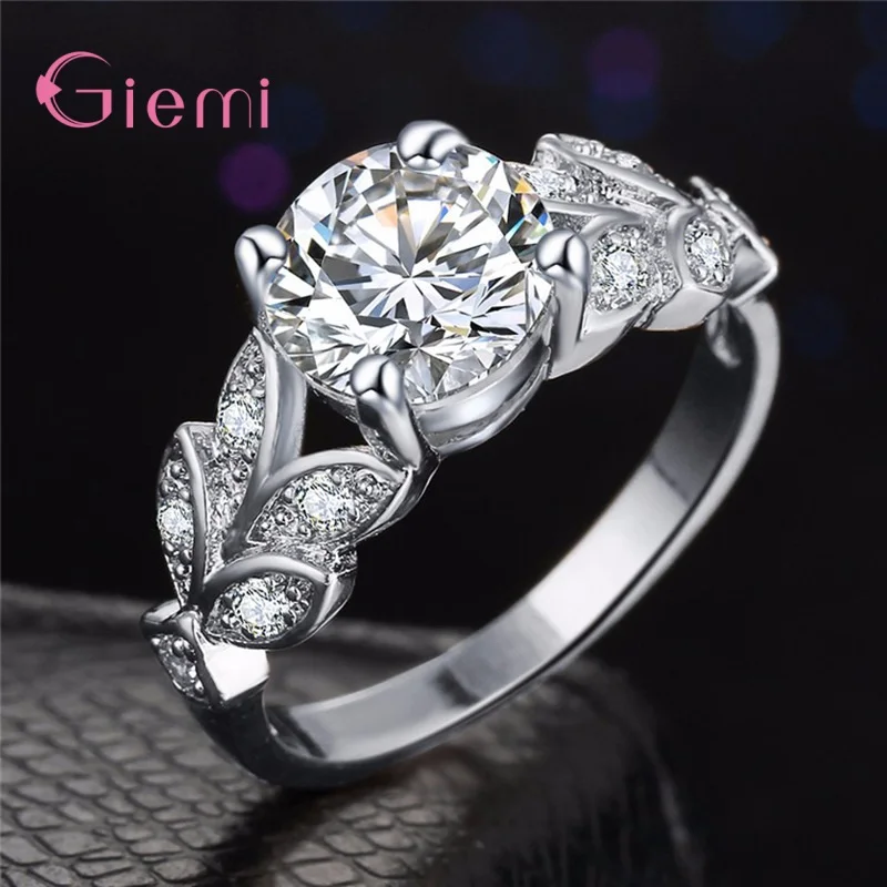 

S925 Sterling Silver Rings Vine Leaf Design Engagement Cubic Zircon Ring For Women Ladies Wedding Party Fashion Jewelry Gifts