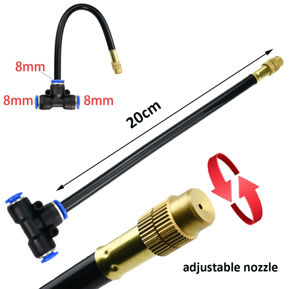 Portable 12V Misting Pump 8mm Pipe System with 20cm Bending Nozzles for Garden Cooling Patio Watering