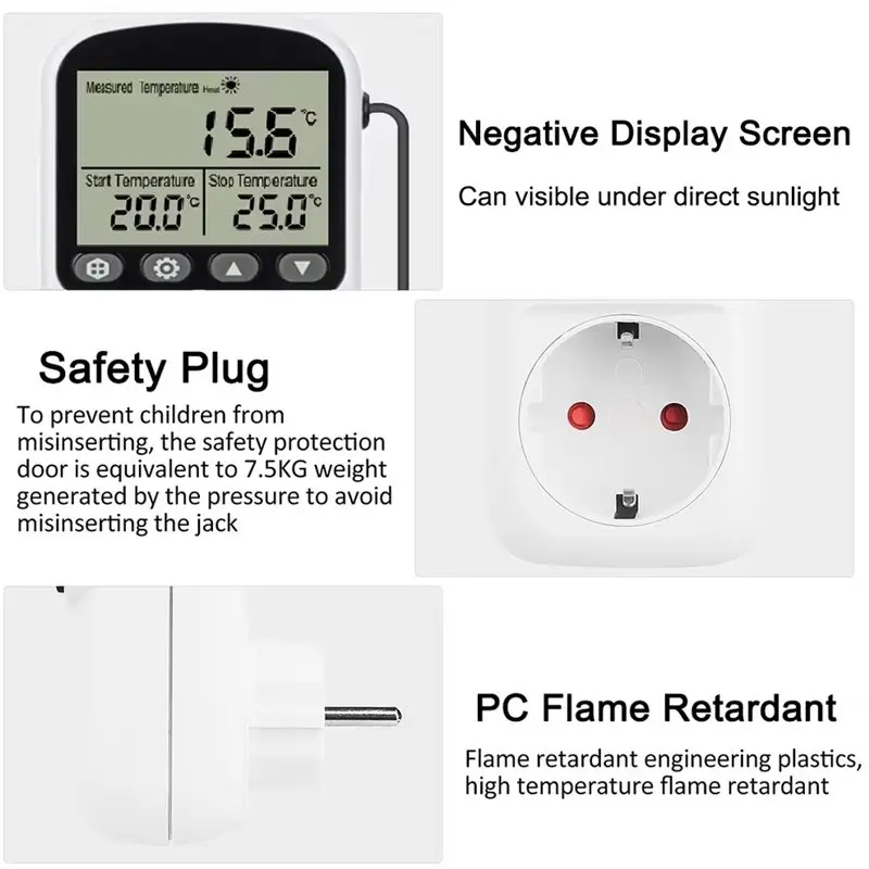 B08B-Digital Thermostat With Timer Function Socket Temperature Controller Sensor Probe Heating Cooling Switch 16A EU Plug Outlet
