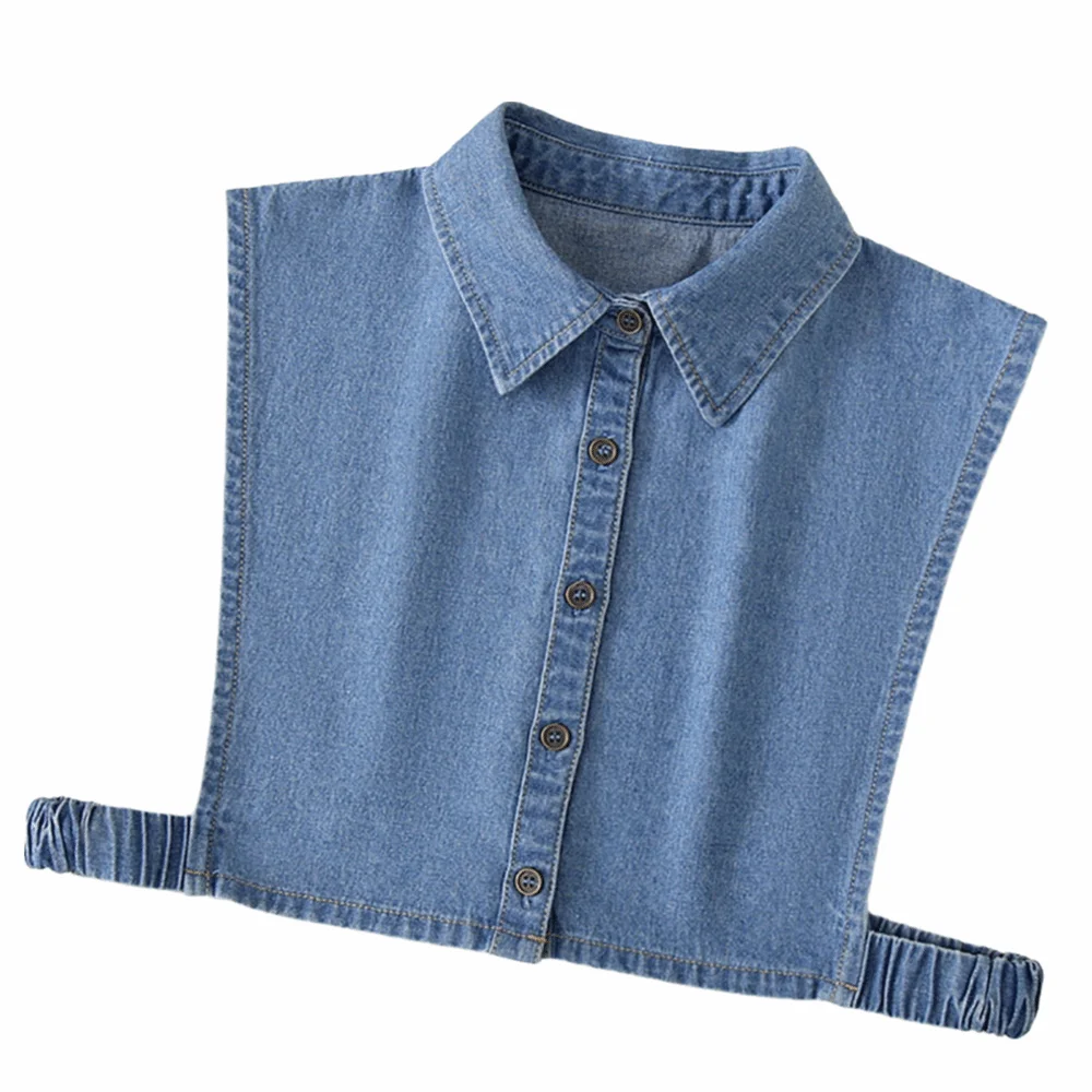

Blue Denim Fake Collar Innerwear Decoration Cotton Detachable Collar Lapel Buttons Clothes Accessories False Collar Versatile
