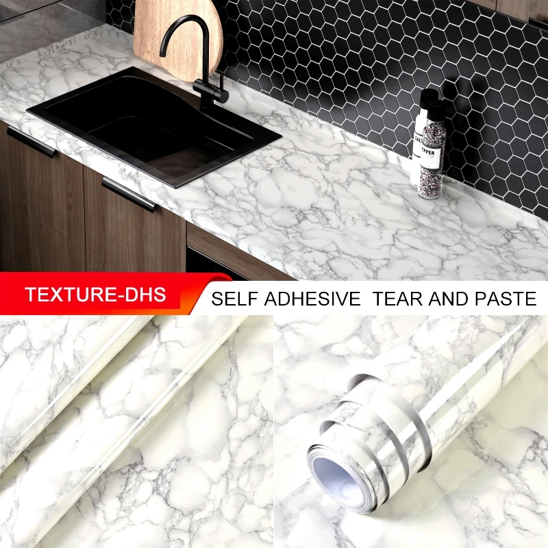 

PVC Waterproof Oil-Proof Kitchen Marble Wall Stickers Self-Adhesive Removable Peel Stick Wallpaper Bathroom Home Decor Stickers