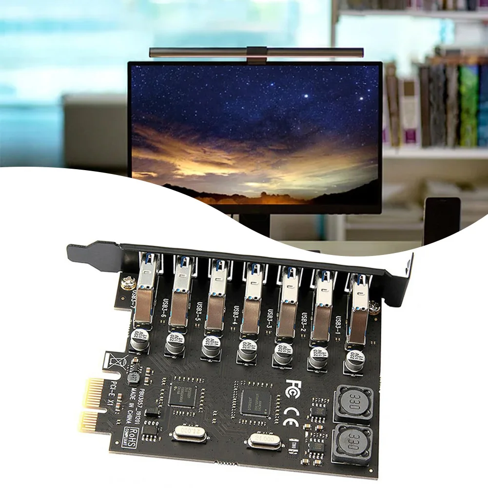 Kartu Ekspansi PCIe USB 3.0 7-Port 5Gbps PCIe USB 3.0 Adaptor Pengontrol Hub Pengontrol Eksternal untuk Windows 11/10/8/7/XP/Linux