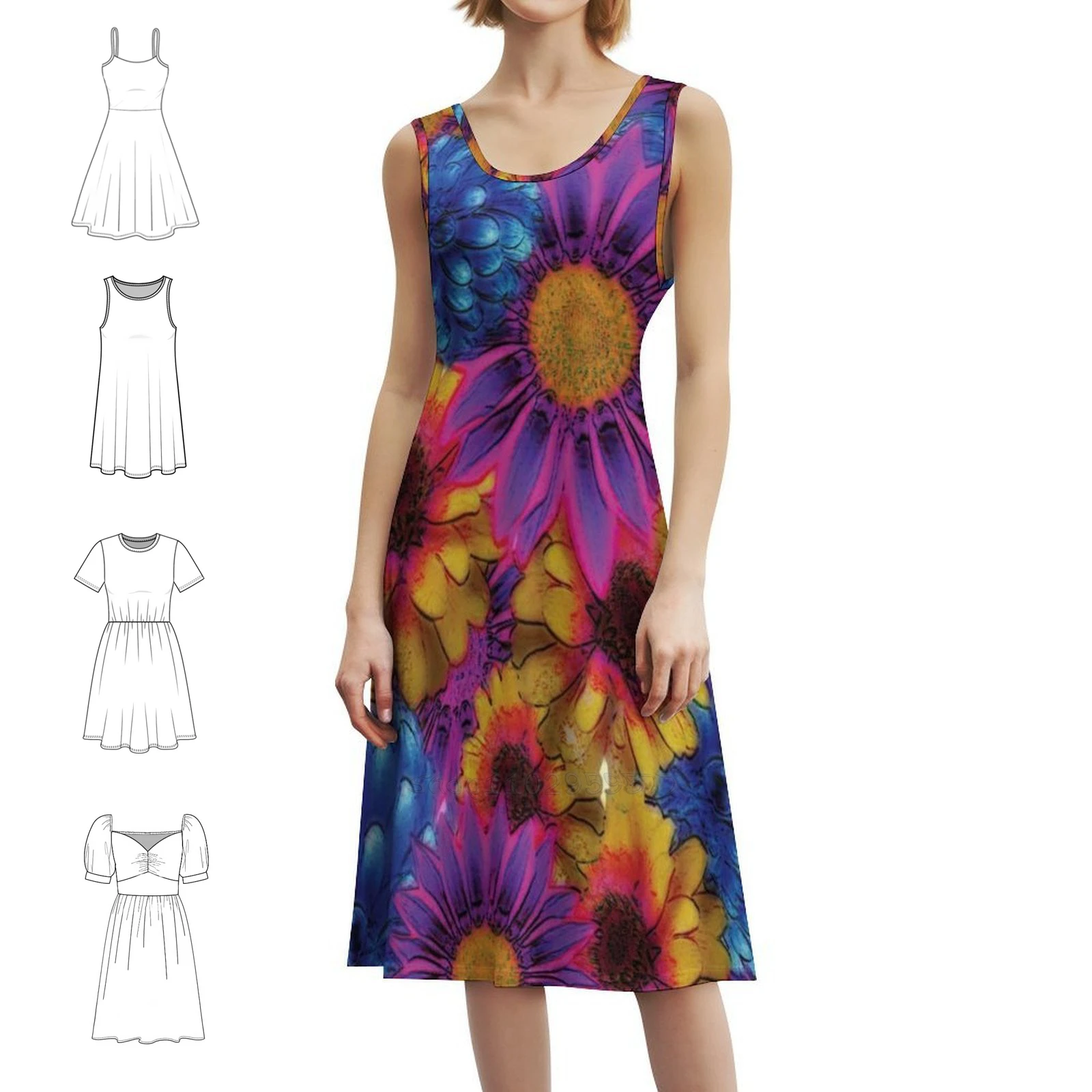 فستان بخط عنق على شكل قلب وزهور نابضة بالحياة - فستان أنيق للحفلات الصيفية للنساء من Starsforgers زهرة نابضة بالحياة #1