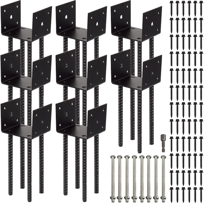 

Post Holder Ground Spike Use for Concrete Deck - Post Anchor Metal Black Powder Coated 4 Inches x 4 Inches (Inner Dia 3.5x