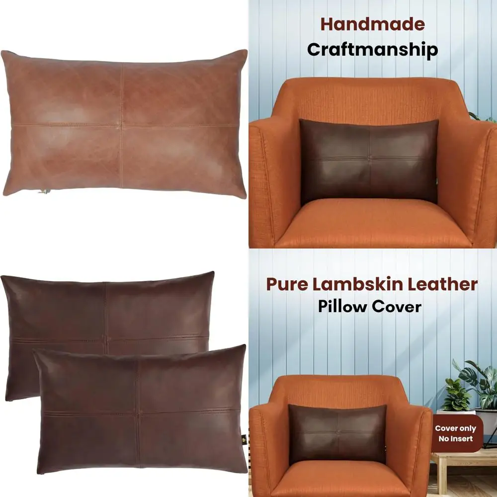 

LL LEATHER LOVERS 100% Lambskin Leather Pillow Cover - Sofa Cushion Case - Decorative Throw Covers for Living Room & Bedroom, Da