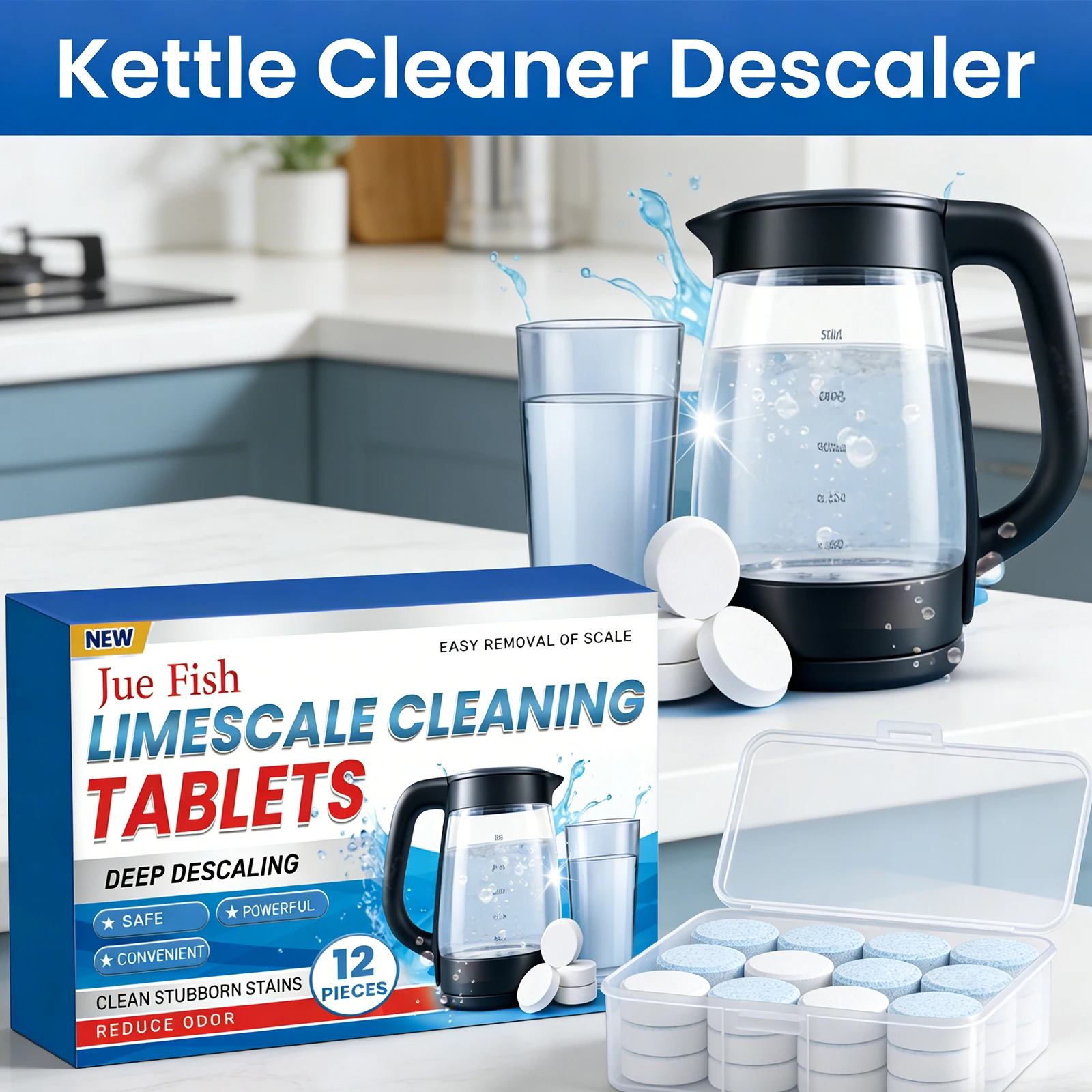 Kettle Cleaner Descaler Effervescent Tablets Water Boiler Stain Remover Limescale Dissolve No Scrubbing Fast Acting Cleaning